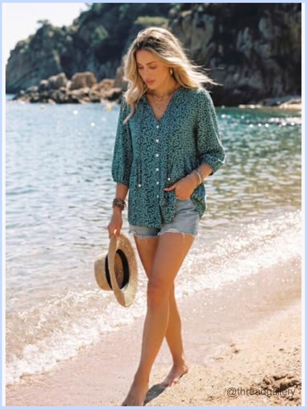 Boho Floral Button Down Peplum Babydoll Blouse Top - Picture 6 of 7